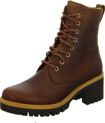 A single brown lace-up boot is shown against a white background.