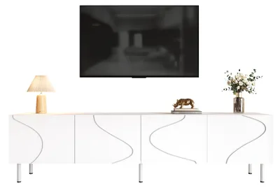 Produktbild von TV-Lowboard mit 3D-Schwunglinien, 4 Türen, Push-to-Open, modern