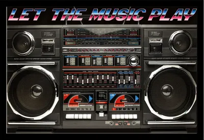 Produktbild von Ghettoblaster - Poster - 80s Boombox – Let the music play + Wechselrahmen, Shinsuke® Maxi MDF schwarz, Acryl-Scheibe