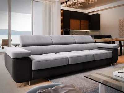 Produktbild von Sofa MOSINE Hellgrau Velours-Stoff mit Schlaffunktion, Wohnzimmersofa, Couch, Soffa, Bettsofa, Couchgarnitur- Hellgrau, MONOLITH 84 + MONOLITH 95