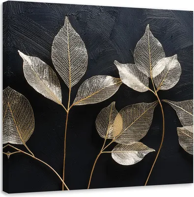 Produktbild von Leinwandbild Minimalismus, Blätter, Pflanzen, Glamour, Abstraktion 40x40 Feeby Gold bild für die wand bereit zum aufhängen