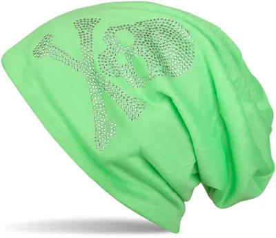 Produktbild von styleBREAKER klassische Beanie Mütze mit Totenkopf Strass Applikation, Uni 04024034