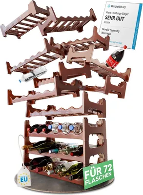 Produktbild von Novaliv Flaschenregal für 72 Flaschen | Weinregal braun | Regal aus stabilem Kunststoff, stapelbar (Braun, 12)