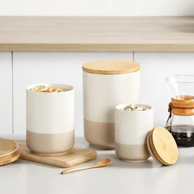 Produktbild von Keramische Vorratsbehälter mit luftdichten Deckeln, Vorratsbehälter 2400 ml/1250 ml/600 ml, langlebige Küchenaufbewahrungsbehälter für Kaffee, Zucker, Tee, Frühstücksflocken, Mehl, Gewürze, beige