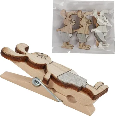 Produktbild von Dekorative Wäscheklammern aus Holz in Hasenform - 3 Stück