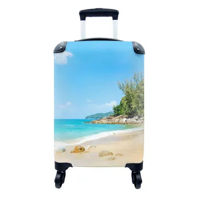 Produktbild von MuchoWow® Koffer Handgepäck Trolley Rollkoffer Kleine Reisekoffer mit 4 Rollen - Strand - Meer - Pflanzen - Tropisch - Cabin Size < 55x40x23 cm & 55x40x20 cm - Fotokoffer - Kabinenkoffer - Boardgepäck - Reise-Box - Reisekoffer - Reisegepäck - Koffer mit Bild - Trolley für Kinder