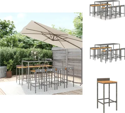 Produktbild von vidaXL 9-tlg. Gartenbar-Set Grau Poly Rattan & Massivholz Akazie -  Gartenmöbel-Sets