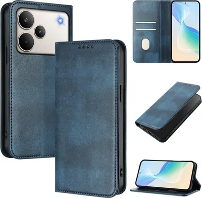Immagine prodotto di Custodia per telefono cellulare per Realme P4 Pro, vintage in pelle RFID protezione carta titolare stand funzione magnetica flip cover blu
