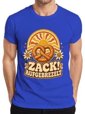 Produktbild von Zack! Aufgebrezelt Brezel Edelweiß Bayern Trachtenshirt Lederhose Herren T-Shirt, Blau, S