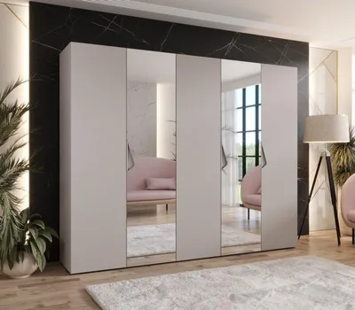 Produktbild von Breiter Kleiderschrank 250 cm AMARIS 2 mit Spiegel - Kaschmir / Kaschmirgriffe