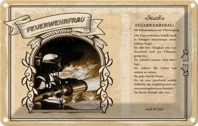 Produktbild von vianmo Blechschild 12x18 cm Feuerwehrfrau Beruf Arbeit