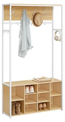 Obrázek produktu pro Moderní šatna se zásuvkou na boty a otevřenými policemi | Dubový Imitace, bílá barva | 100 x 32 x 180 cm