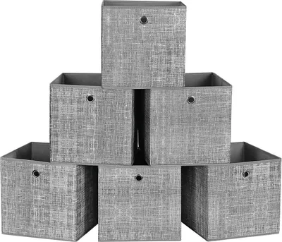 Produktbild von Set von 6 faltbaren grauen Stoff-Aufbewahrungswürfeln - 30x30x30 cm