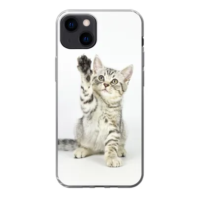 Produktbild von MuchoWow® Handyhülle Schutzhülle Hülle für iPhone 13 Kätzchen - Pfote - Weiß - Mädchen - Kinder - Jungen - Kind Silikon Softcase Handy Hülle - Karteninhaber