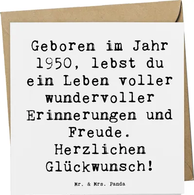 Produktbild von Mr. & Mrs. Panda Glückwunschkarte Spruch 1950 Geburtstag - Weiß - Geschenk, Klappkarte, Geburtsjahr, Happy Birthday, anlasskarte, Glückwunsch, Grußkarte, Geboren im Jahr