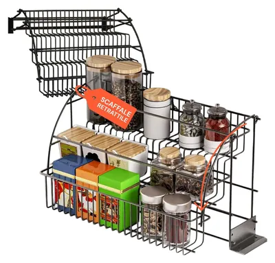 Immagine prodotto di Organizzatore per la cucina con 3 ripiani - Metallo nero, pieghevole e salvaspazio