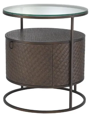 Produktbild von Casa Padrino Luxus Nachttisch Bronze Ø 50 x H. 56 cm - Runder Beistelltisch mit Schublade und Glasplatte - Luxus Schlafzimmermöbel