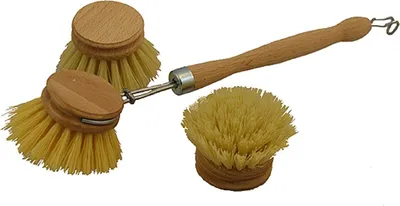 Produktbild von Spülbürsten-Set Holz Ø 6,5 cm, Abwaschbürste mit 2 Ersatzköpfen Fibre