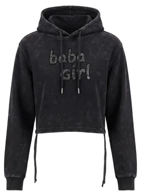 Produktbild von Damen Strickhoodie mit kurzem Schnitt und regulärer Passform in Schwarz, Größe S