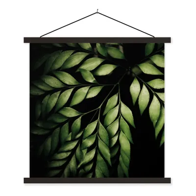 Produktbild von MuchoWow® Textilposter Die Zweige eines Farns vor einem schwarzen Hintergrund 120x120 cm mit schwarzem Rahmen - Aufhängungsset
