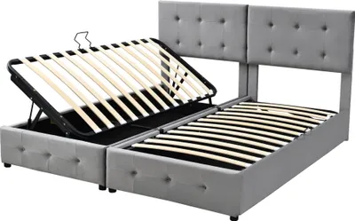 Obrázek produktu pro Abrihome čalouněná postel manželská 180x200 cm s úložným prostorem, hydraulická postel, samet, šedá (bez matrace)