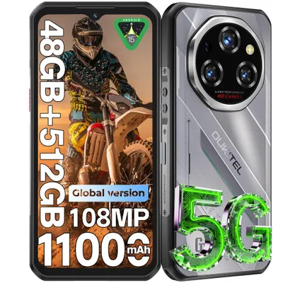 Image de OUKITEL WP62 5G Smartphone Incassable 48Go RAM + 512Go ROM 11000mAh/33W 120Hz 108MP+32MP 6.6" Telephone Portable Incassable Android 15 - Argent