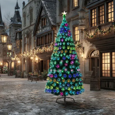 Image de YARDIN Arbre de Noël artificiel avec éclairage 240cm - Sapin de Noël LED Arbre de décoration avec changement de couleur de la fibre de verre (240cm, fibre de verre multicolore)