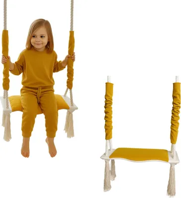 Produktbild von Kinderschaukel | Holzschaukel | Babyschaukel | Schaukelstuhl mit Schwammkissen | Hängeseil