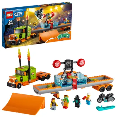 Produktbild von LEGO City 60294 - Stuntshow-Truck, Spielzeug-Motorrad & Tauchbecken