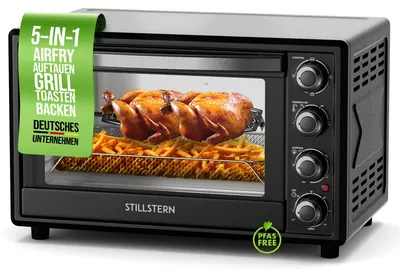 Produktbild von Stillstern Minibackofen mit Umluft 35L (DE Version) Pizza Ø28, CYCLONE PRO+ Antihaftbeschichtung, Auftauen, 2h Timer, Camping Mini Backofen Umluft Pizzaofen Mini Ofen klein Hähnchengrill mit Drehspieß