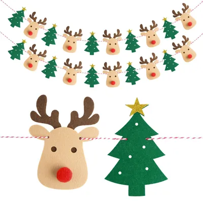 Weihnachtsgirlande aus Filz, 3 m, 2 Stück, Rentier & Tannenbaum