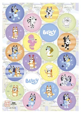 Produktbild von Dekora Bluey & Bingo Tortendeko essbar, Mini Tortenaufleger aus Esspapier 3,4 cm, KI-generiertes Bild
