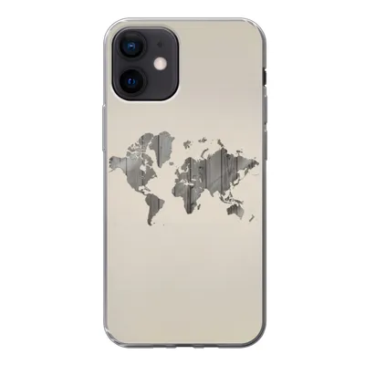 Produktbild von MuchoWow® Handyhülle Schutzhülle Hülle für iPhone 12 Weltkarte - Holz - Regal Silikon Softcase Handy Hülle - Schutzhülle