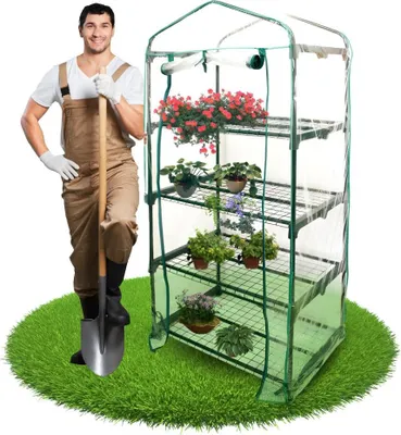Produktbild von Mini-Balkongewächshaus mit 4 Regalen, mehrstöckigem Gemüsegartenregal, Herbarium