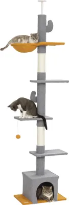 Image de Arbre š€ chat, hauteur 275 cm, 6 niveaux pour chat d'intšŠrieur, du sol au plafond, avec plate-formes, niche, gris clair