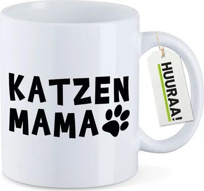 Produktbild von Huuraa Kaffeetasse Katzenmama Tapse 330ml Weiß Keramik Kaffeebecher Geschenkidee