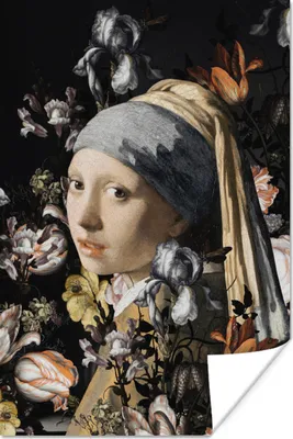 Produktbild von MuchoWow® Poster Das Mädchen mit dem Perlenohrring - Johannes Vermeer - Blumen 120x180 cm - Kunstposter