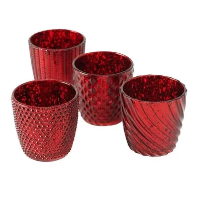 Produktbild von Windlicht Teelichthalter Glas lackiert rot Höhe 9,0 cm Ø 9 cm 4er-Set