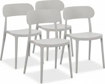 Immagine prodotto di Set di 4 sedie in polipropilene con fibra di vetro, sedie monoblocco dal design minimalista e contemporaneo per cucina, sala da pranzo, giardino, terrazza, bar e ristorante – Maggie – Grigio