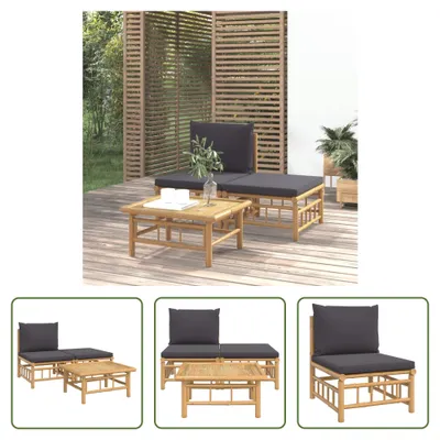 Produktbild von The Living Store 3-tlg. Garten-Lounge-Set mit Dunkelgrauen Kissen Bambus
