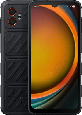 A black smartphone is shown from a diagonal angle, with its screen displaying a colorful abstract wallpaper.