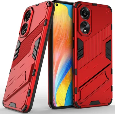 Produktbild von Armor Hülle für Oppo A78 4G, Hybrid PC TPU Bumper Stoßfestes Schutzhülle mit Standfunktion Rot