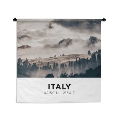 Produktbild von MuchoWow® Wandteppich Wandbehang Italien - Nebel - Landschaft 90x90 cm Tapisserie Dekoration Wandtuch - Wandaufhänger