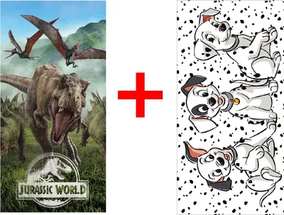 Produktbild von Jurassic World T-Rex und 101 Dalmatiner Dinosaurier Hunde Strandtuch Handtuch 70x140 cm, 2er-Set
