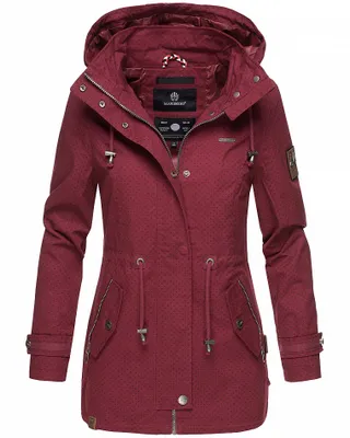 Produktbild von Marikoo Nyokoo Damen Herbst Übergangsjacke mit Kapuze Jacke Parka Frühling Bordeaux mit Print Gr. 36 - S