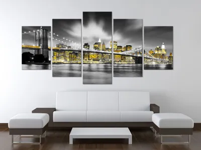 Produktbild von Akustikbild New York 200x100 cm Bilder Akustikschaum Hochleistungsschallabsorber Schallschutz Leinwand 5 tlg Wandbild Raumakustik Schalldämmung 030102-24