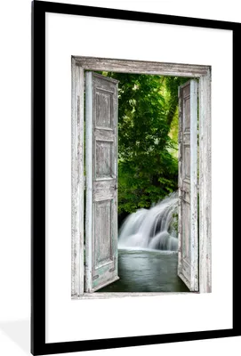 Produktbild von MuchoWow® Gerahmtes Poster Wasserfall - Aussicht - Landschaft 60x90 cm - Poster mit Schwarzem Bilderrahmen Wandposter Rahmen Foto Bilder - Dekoration - Wandposter Wohnzimmer - Hochwertig