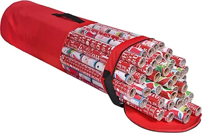 Produktbild von Aufbewahrungstasche für Geschenkpapier, Organizer mit Griff, Reißverschluss, große Kapazität, wasserdicht, tragbarer Geschenkpapierhalter