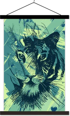 Produktbild von MuchoWow® Textilposter Tiger - Kopf - Abstrakt 60x90 cm mit schwarzem Rahmen - Poster Wohnzimmer
