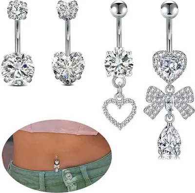 Productafbeelding van AVYRING 4 stuks hangende buikpiercings, zilverkleurig, 10 mm